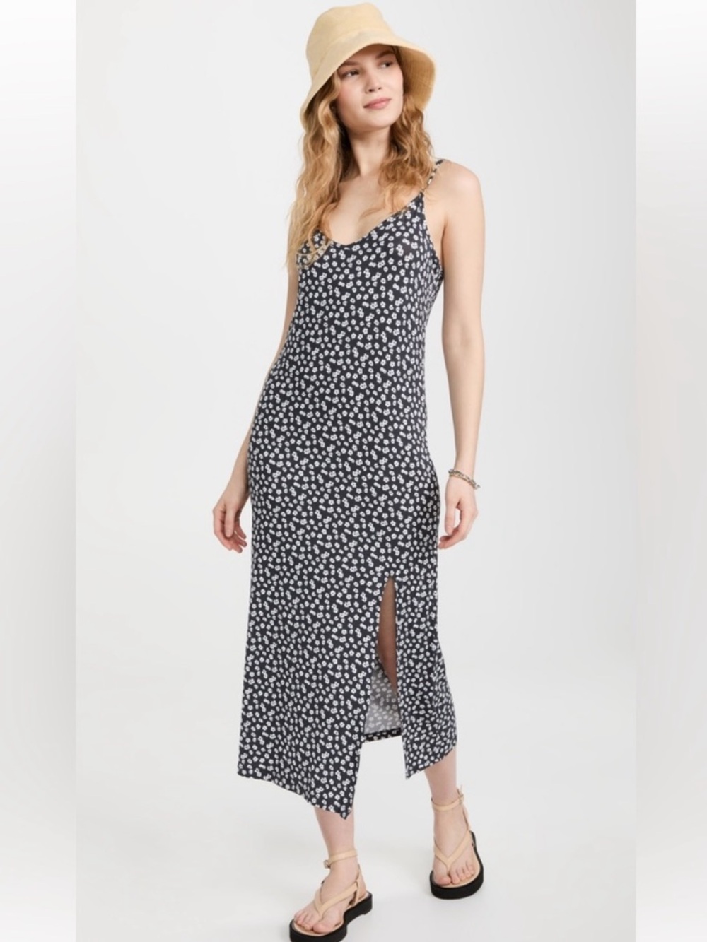 Z SUPPLY Black White Cora Ditsy Floral Midi Slip Dress 90s butter mom